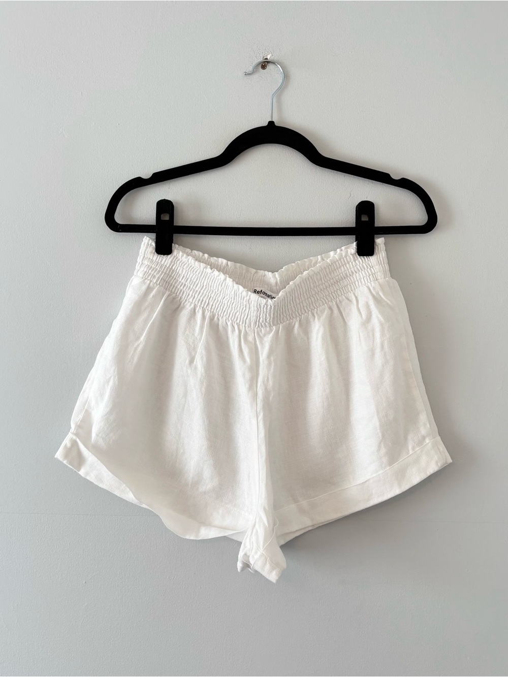 Reformation Nashville Shorts White Linen Pull-On Stretch Elastic Waist